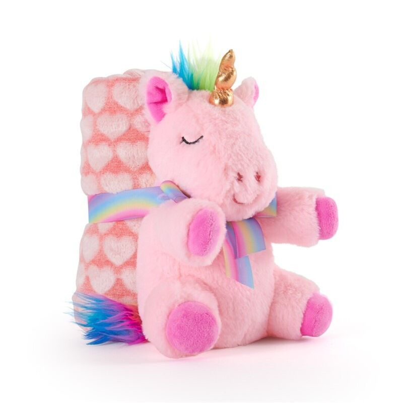 Unicornio Rosa de Peluche más Manta Suave 1