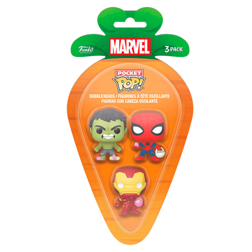 Set 3 figuras Carrot Pocket POP Marvel Spiderman Hulk Iron Man Pascua_1