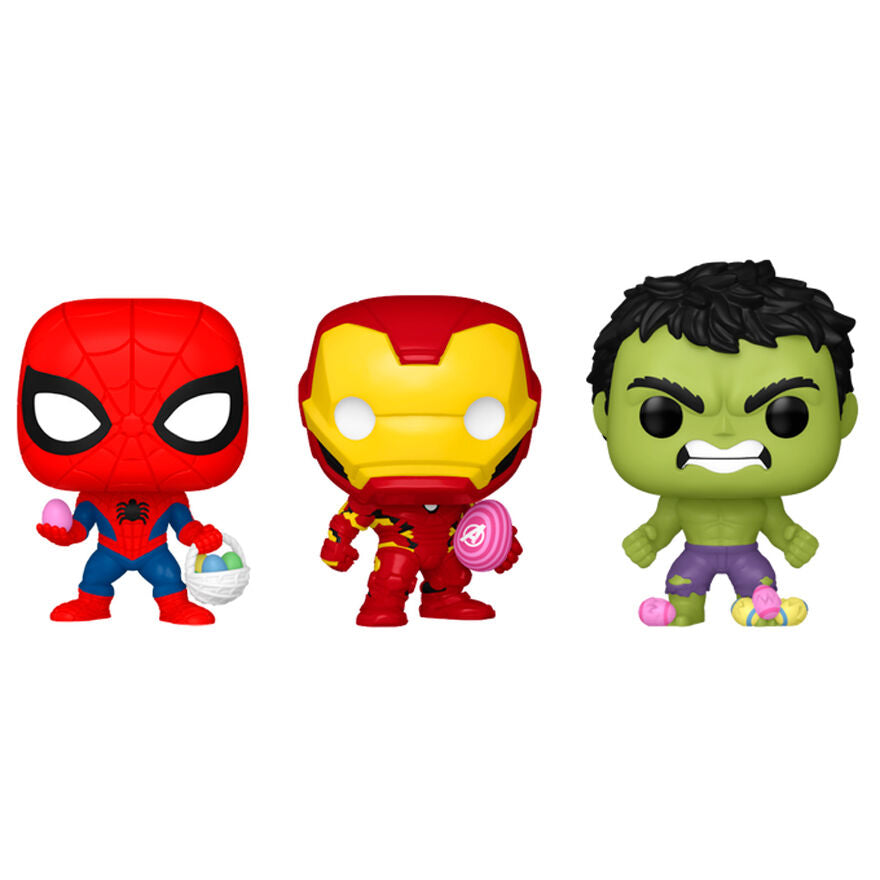 Set 3 figuras Pocket POP Marvel Spiderman Hulk Iron Man Pascua_1